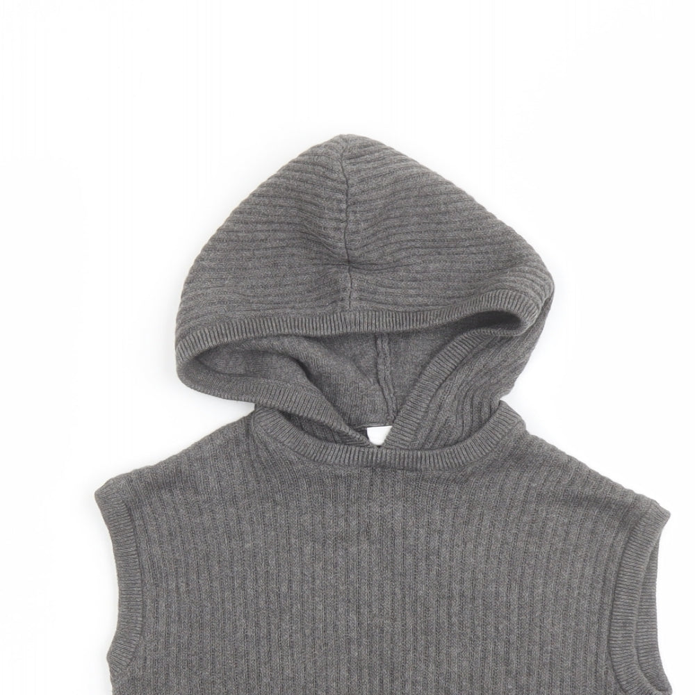 Zara Girls Grey Round Neck Cotton Vest Jumper Size 2-3 Years Pullover - Hooded