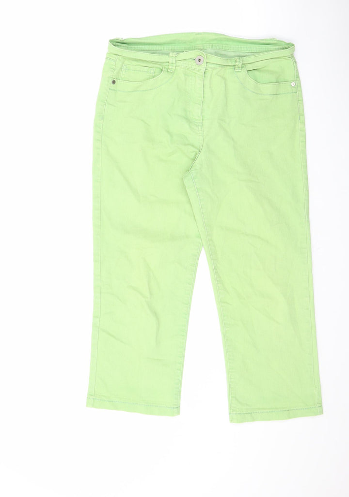 Marks and Spencer Womens Green Cotton Straight Jeans Size 12 L21.5 in Regular Zip