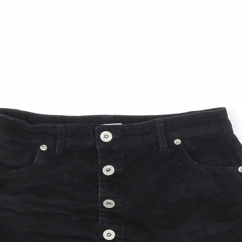 Blue Zoo Girls Black Cotton Mini Skirt Size 11 Years Regular Button