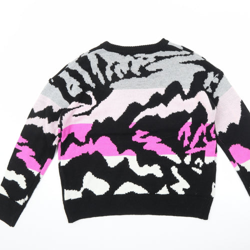 Liquorish Womens Multicoloured Round Neck Geometric Acrylic Pullover Jumper Size S