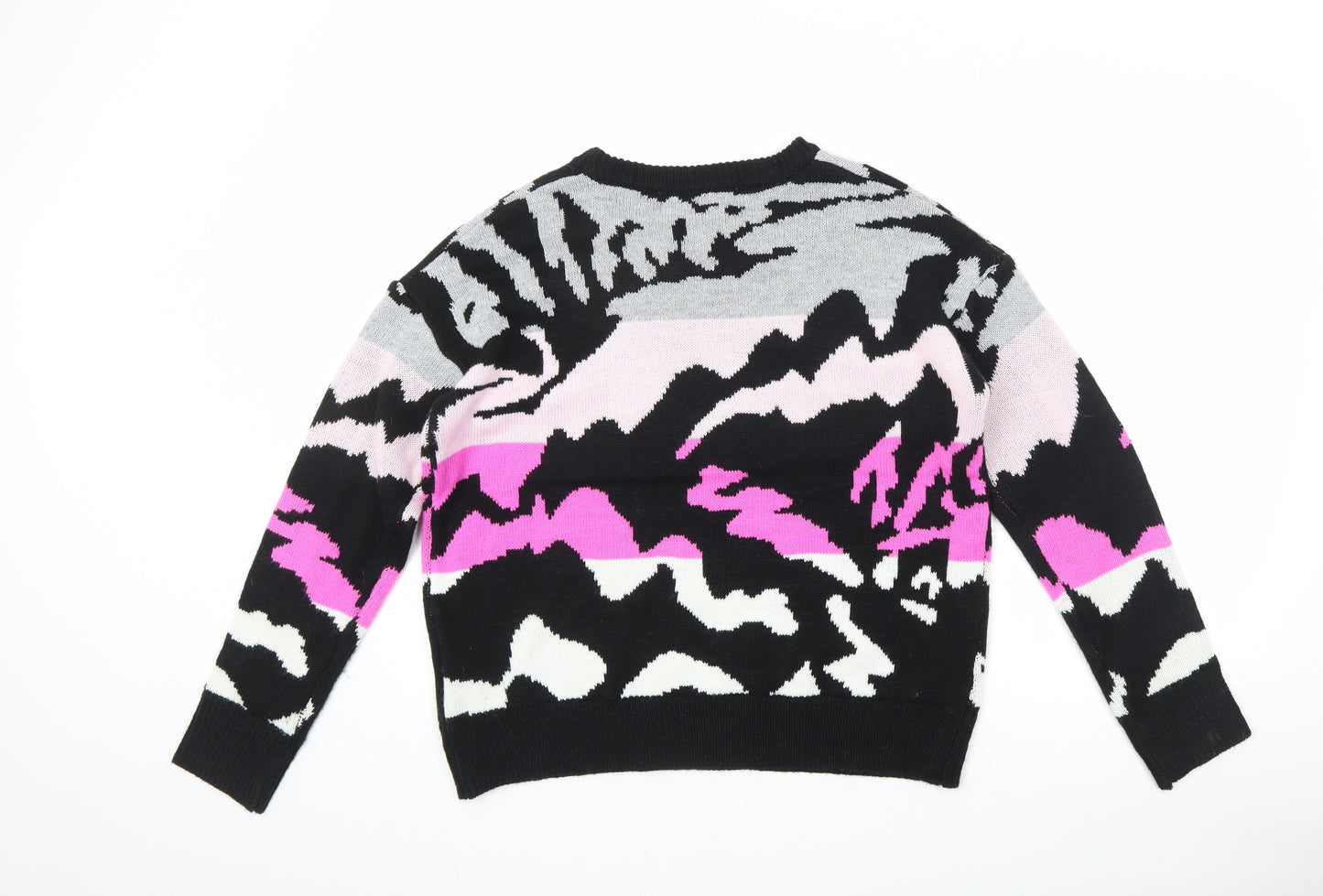 Liquorish Womens Multicoloured Round Neck Geometric Acrylic Pullover Jumper Size S
