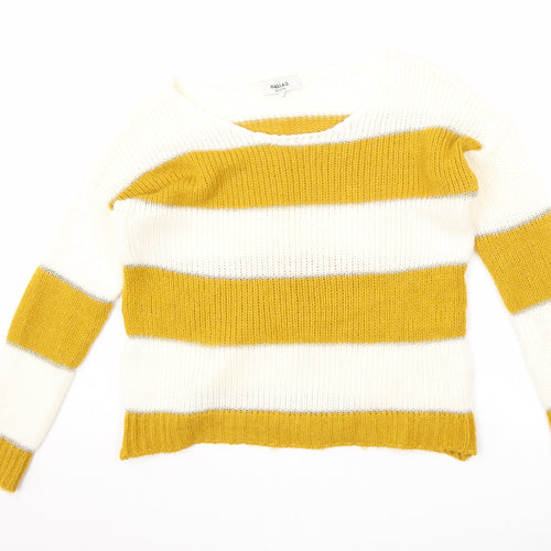 Isabella D. Womens Yellow Round Neck Striped Polyester Pullover Jumper Size S - Size S-M
