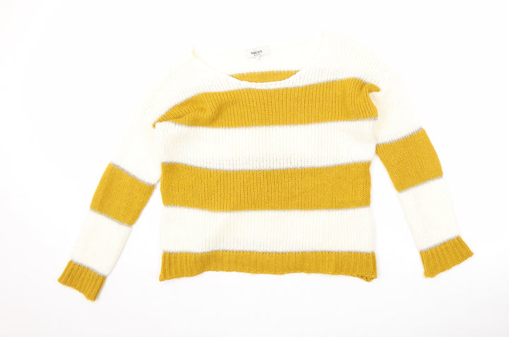 Isabella D. Womens Yellow Round Neck Striped Polyester Pullover Jumper Size S - Size S-M