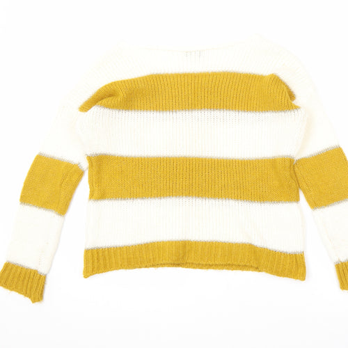 Isabella D. Womens Yellow Round Neck Striped Polyester Pullover Jumper Size S - Size S-M