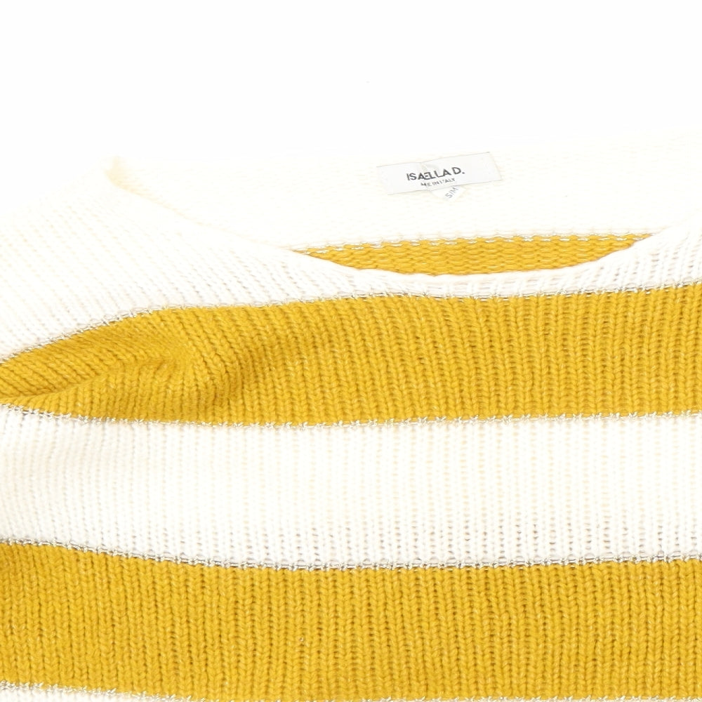 Isabella D. Womens Yellow Round Neck Striped Polyester Pullover Jumper Size S - Size S-M
