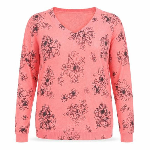 Marks and Spencer Womens Pink V-Neck Floral Acrylic Pullover Jumper Size M