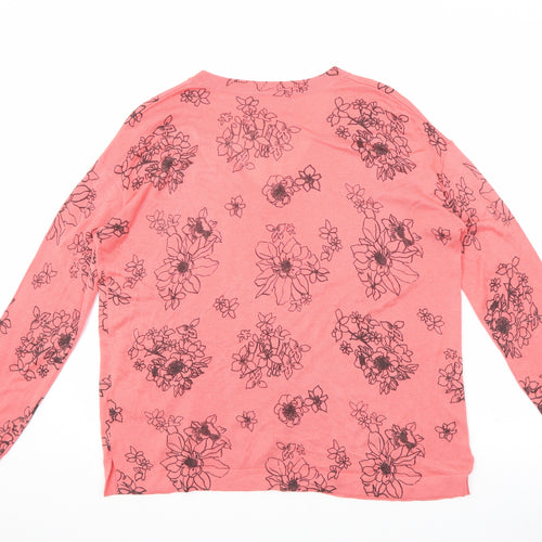 Marks and Spencer Womens Pink V-Neck Floral Acrylic Pullover Jumper Size M