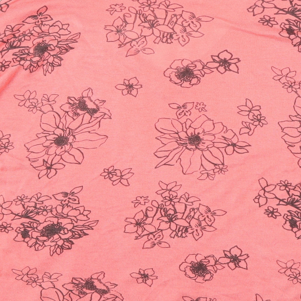 Marks and Spencer Womens Pink V-Neck Floral Acrylic Pullover Jumper Size M