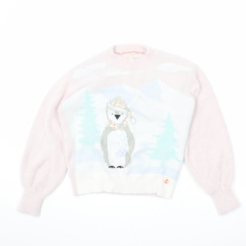 Angel & Rocket Girls Pink Round Neck Cotton Pullover Jumper Size 10 Years Pullover - Winter Pinguin