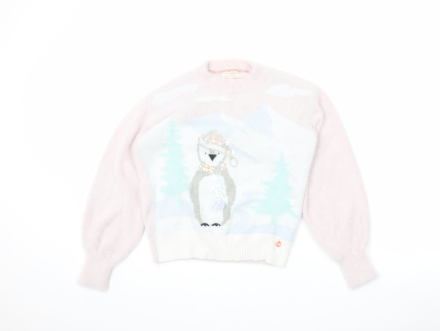 Angel & Rocket Girls Pink Round Neck Cotton Pullover Jumper Size 10 Years Pullover - Winter Pinguin