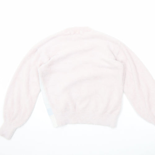 Angel & Rocket Girls Pink Round Neck Cotton Pullover Jumper Size 10 Years Pullover - Winter Pinguin