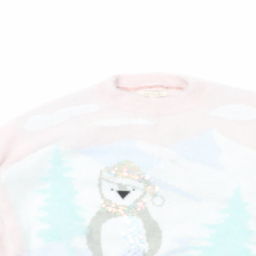 Angel & Rocket Girls Pink Round Neck Cotton Pullover Jumper Size 10 Years Pullover - Winter Pinguin