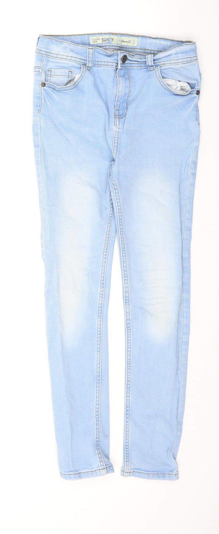 Denim & Co. Girls Blue Cotton Skinny Jeans Size 11-12 Years L25 in Slim Zip