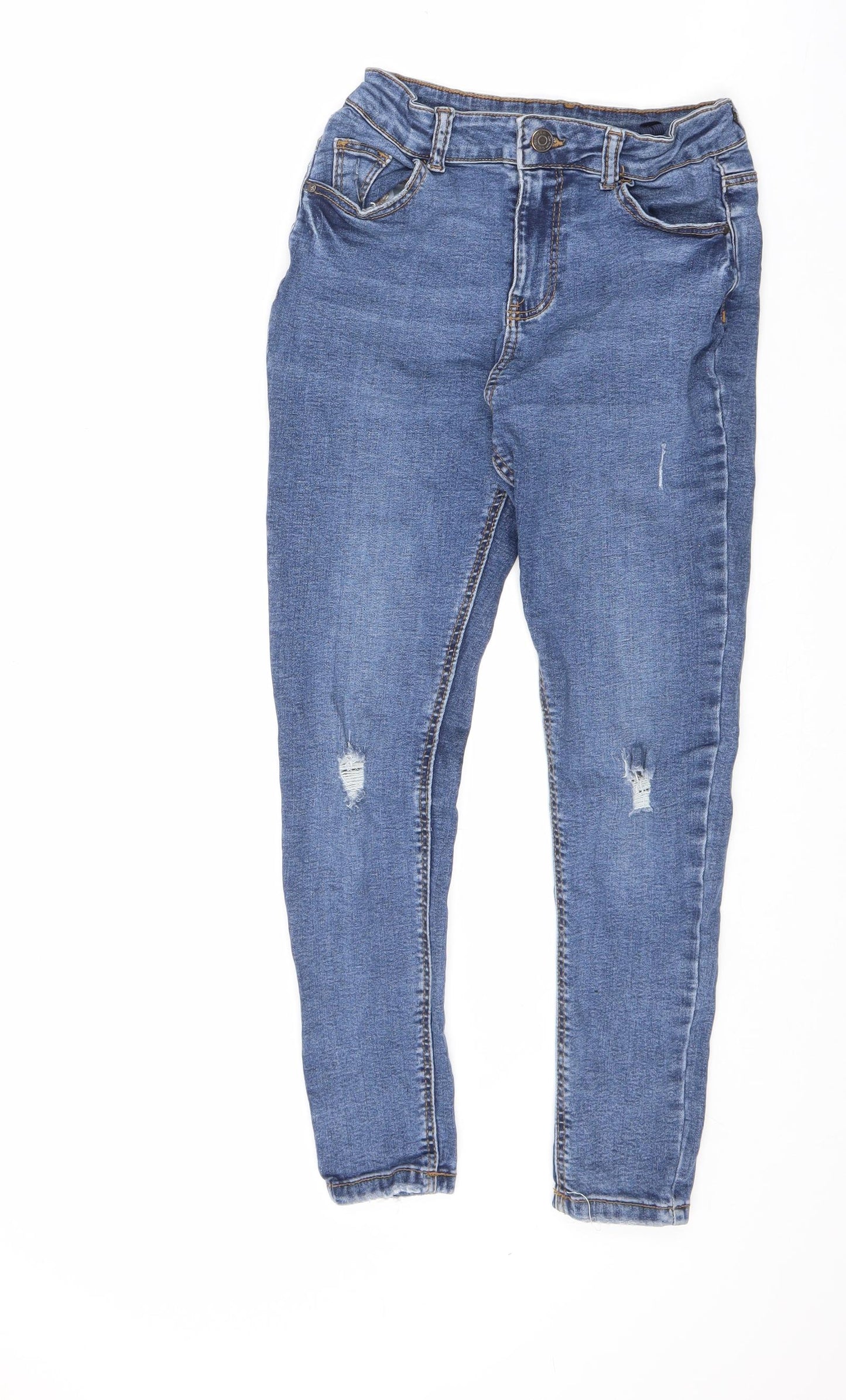 Denim & Co. Boys Blue Cotton Skinny Jeans Size 11 Years L24 in Regular Zip - Distressed Look