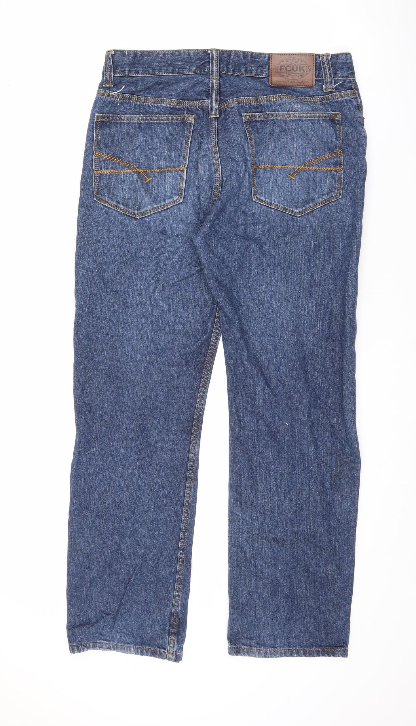 Fcuk Mens Blue Cotton Straight Jeans Size 32 in L32 in Regular Button