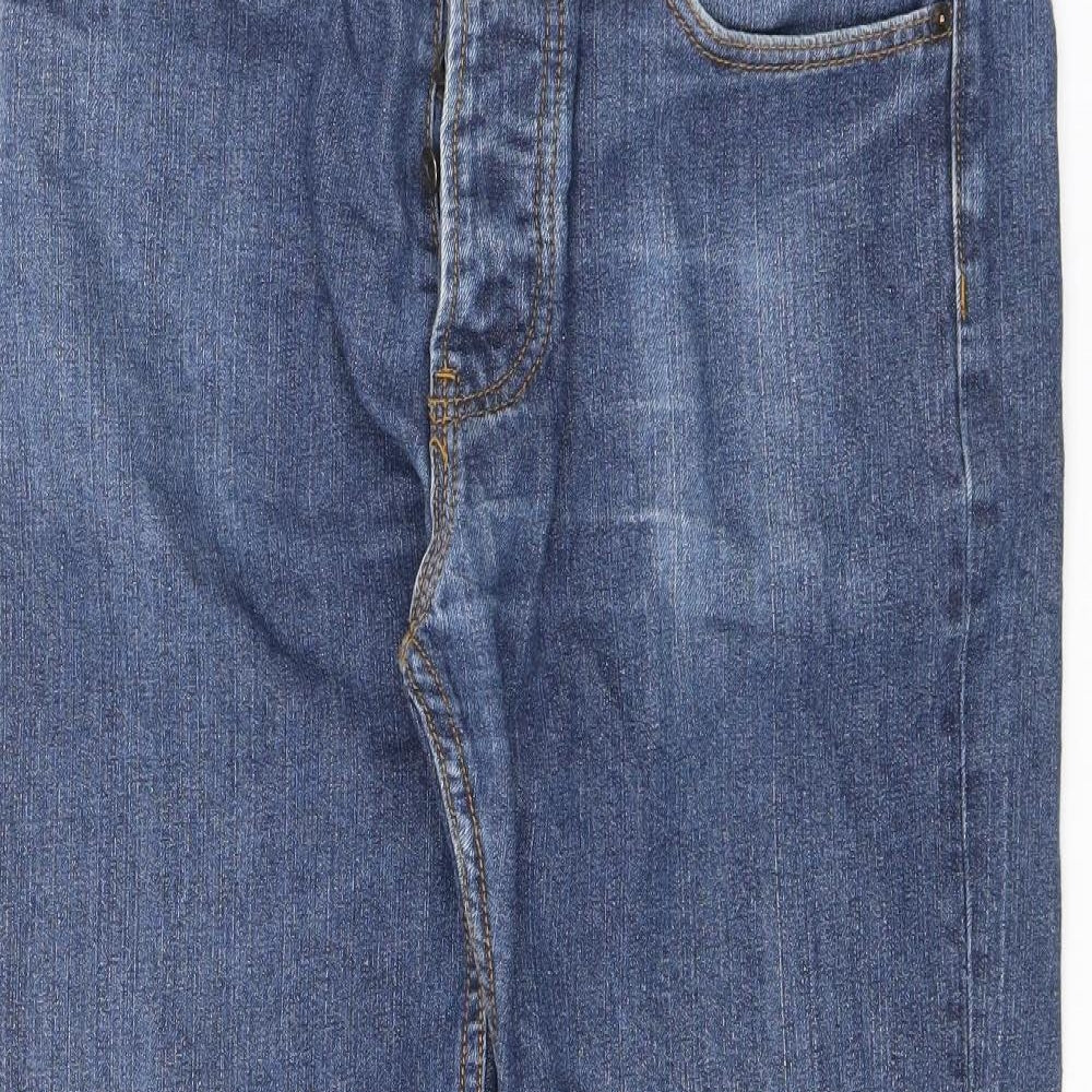 Fcuk Mens Blue Cotton Straight Jeans Size 32 in L32 in Regular Button