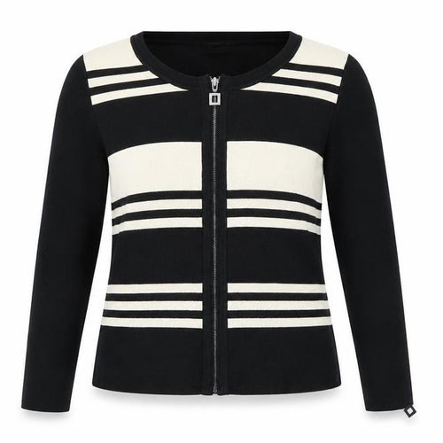 Cristina Womens Black Round Neck Viscose Full Zip Jumper Size M - Striped Zipped Cuffs Size M-L
