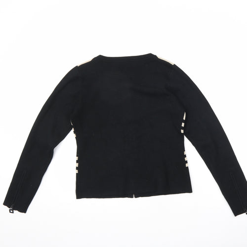 Cristina Womens Black Round Neck Viscose Full Zip Jumper Size M - Striped Zipped Cuffs Size M-L