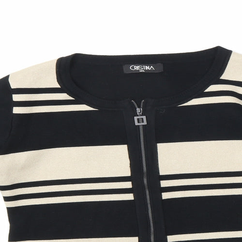 Cristina Womens Black Round Neck Viscose Full Zip Jumper Size M - Striped Zipped Cuffs Size M-L