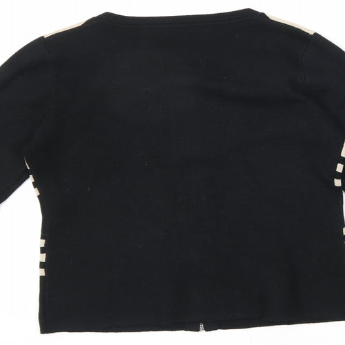 Cristina Womens Black Round Neck Viscose Full Zip Jumper Size M - Striped Zipped Cuffs Size M-L