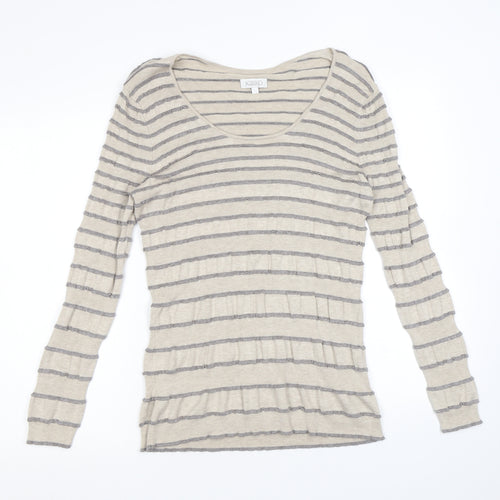 Kaliko Womens Beige Scoop Neck Striped Viscose Pullover Jumper Size 14 - Ruffles