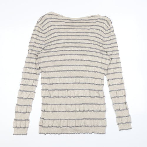 Kaliko Womens Beige Scoop Neck Striped Viscose Pullover Jumper Size 14 - Ruffles