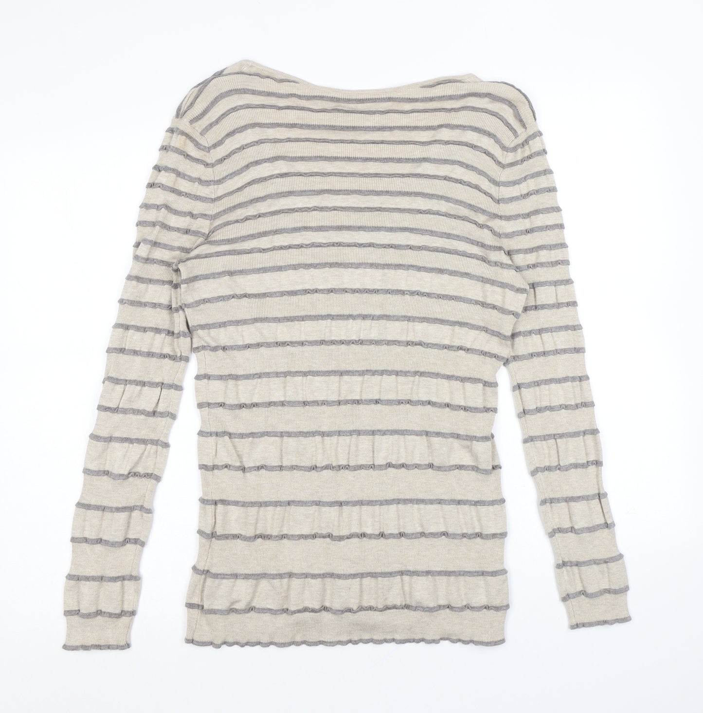 Kaliko Womens Beige Scoop Neck Striped Viscose Pullover Jumper Size 14 - Ruffles