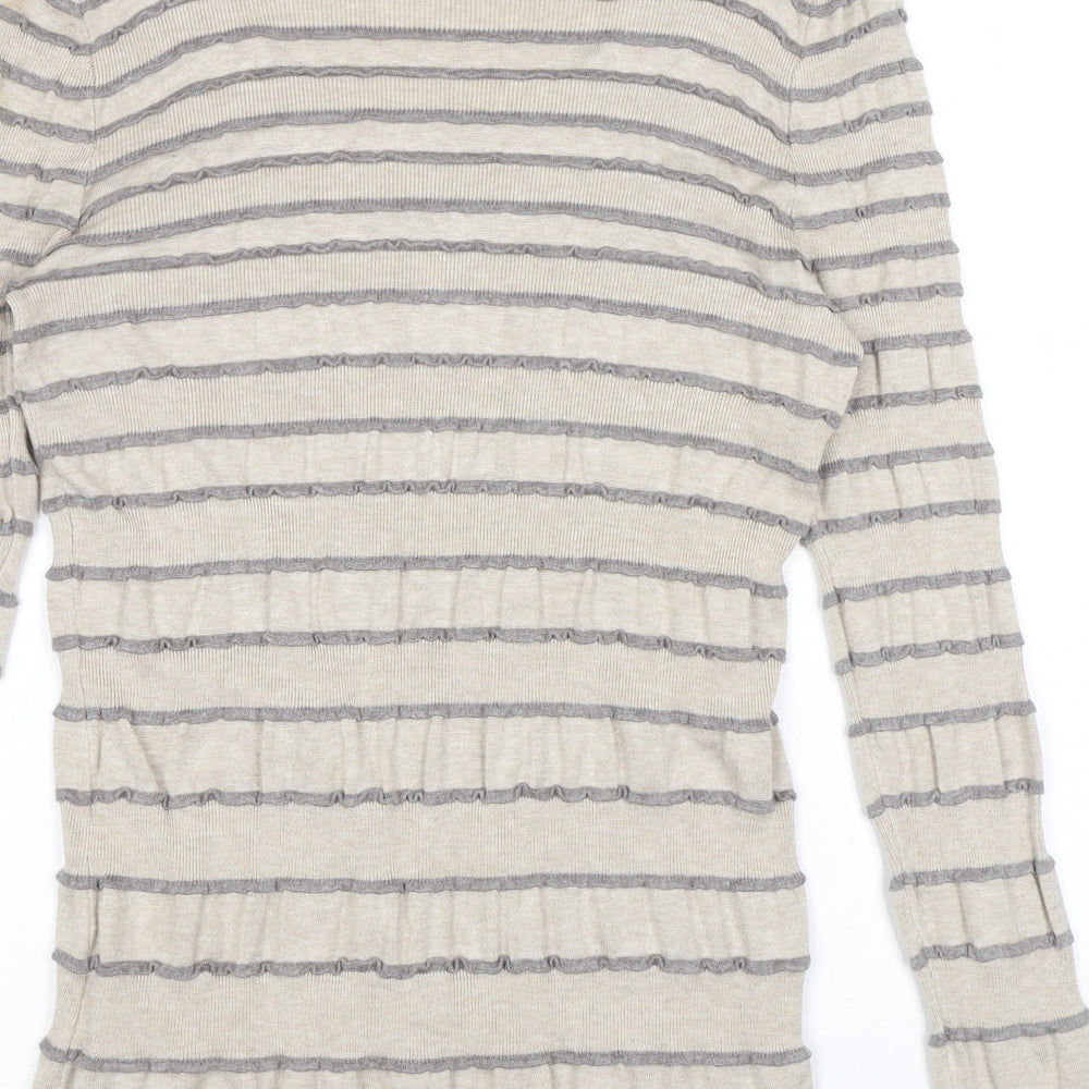 Kaliko Womens Beige Scoop Neck Striped Viscose Pullover Jumper Size 14 - Ruffles