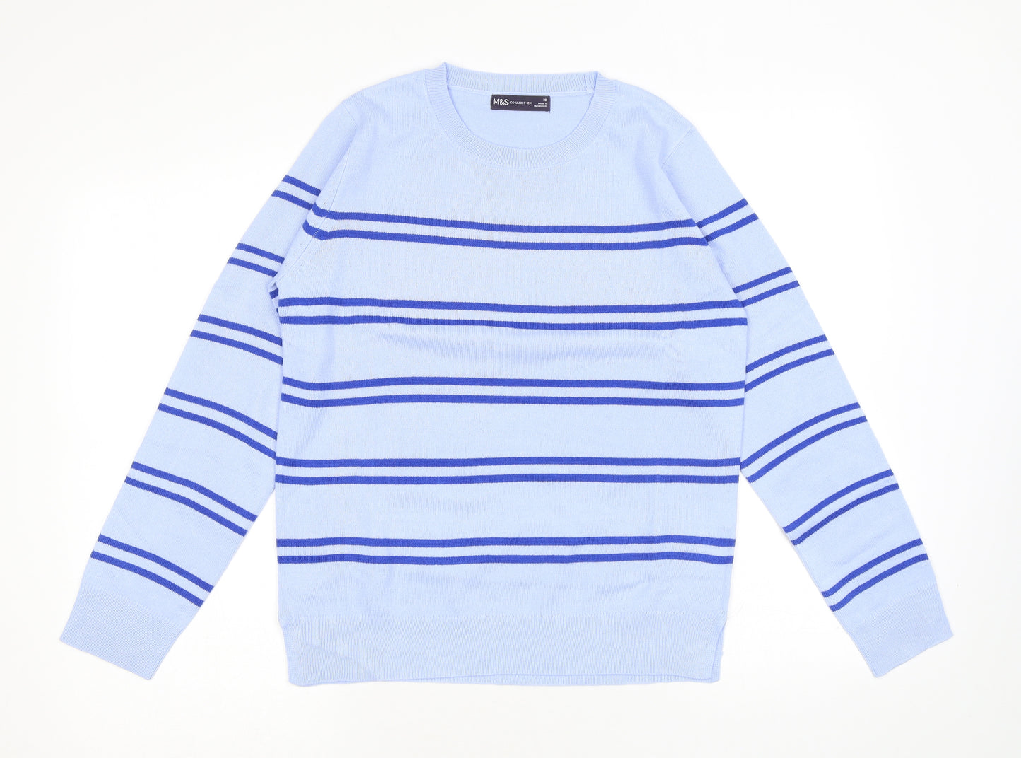 Marks and Spencer Womens Blue Round Neck Striped Acrylic Pullover Jumper Size 10