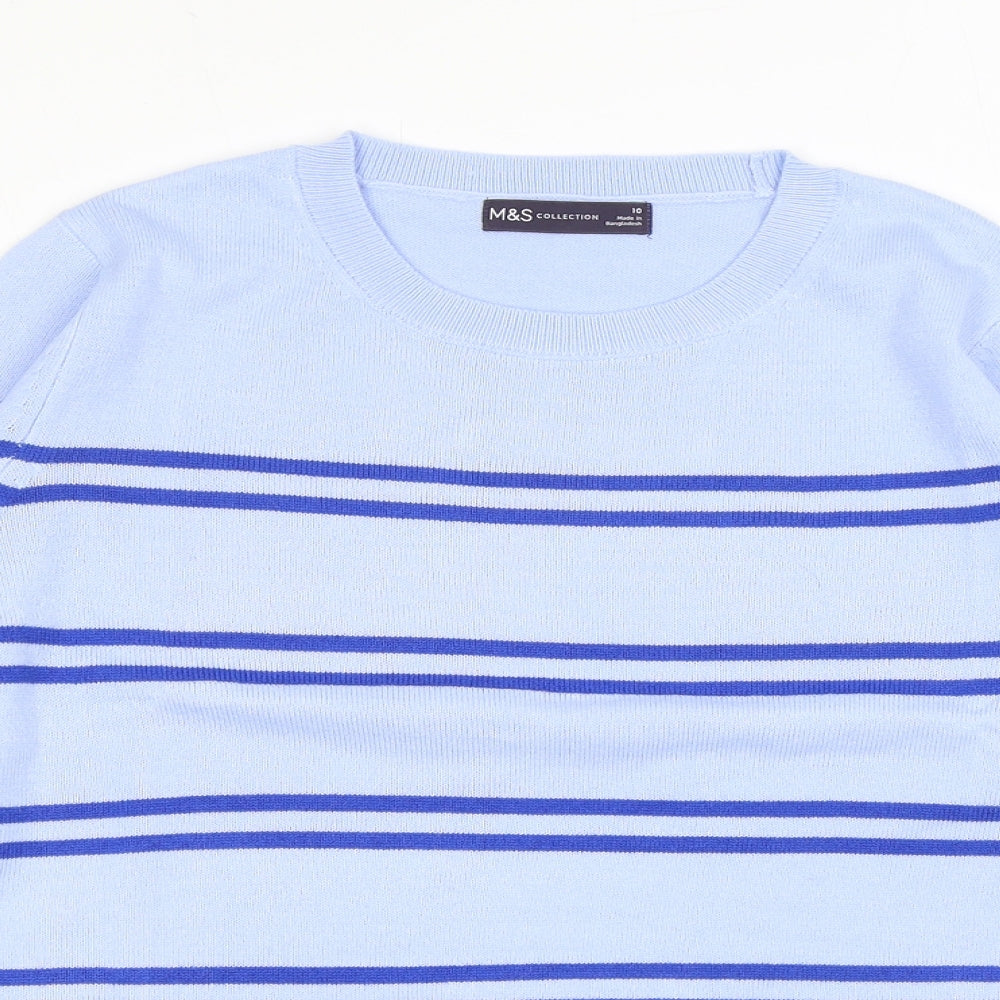 Marks and Spencer Womens Blue Round Neck Striped Acrylic Pullover Jumper Size 10