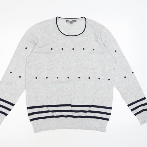 Laura Ashley Womens Grey Round Neck Polka Dot Viscose Pullover Jumper Size 12 - Stripe Detail