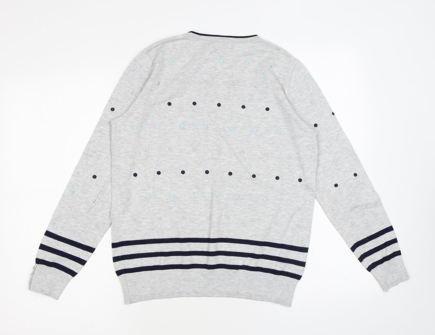 Laura Ashley Womens Grey Round Neck Polka Dot Viscose Pullover Jumper Size 12 - Stripe Detail