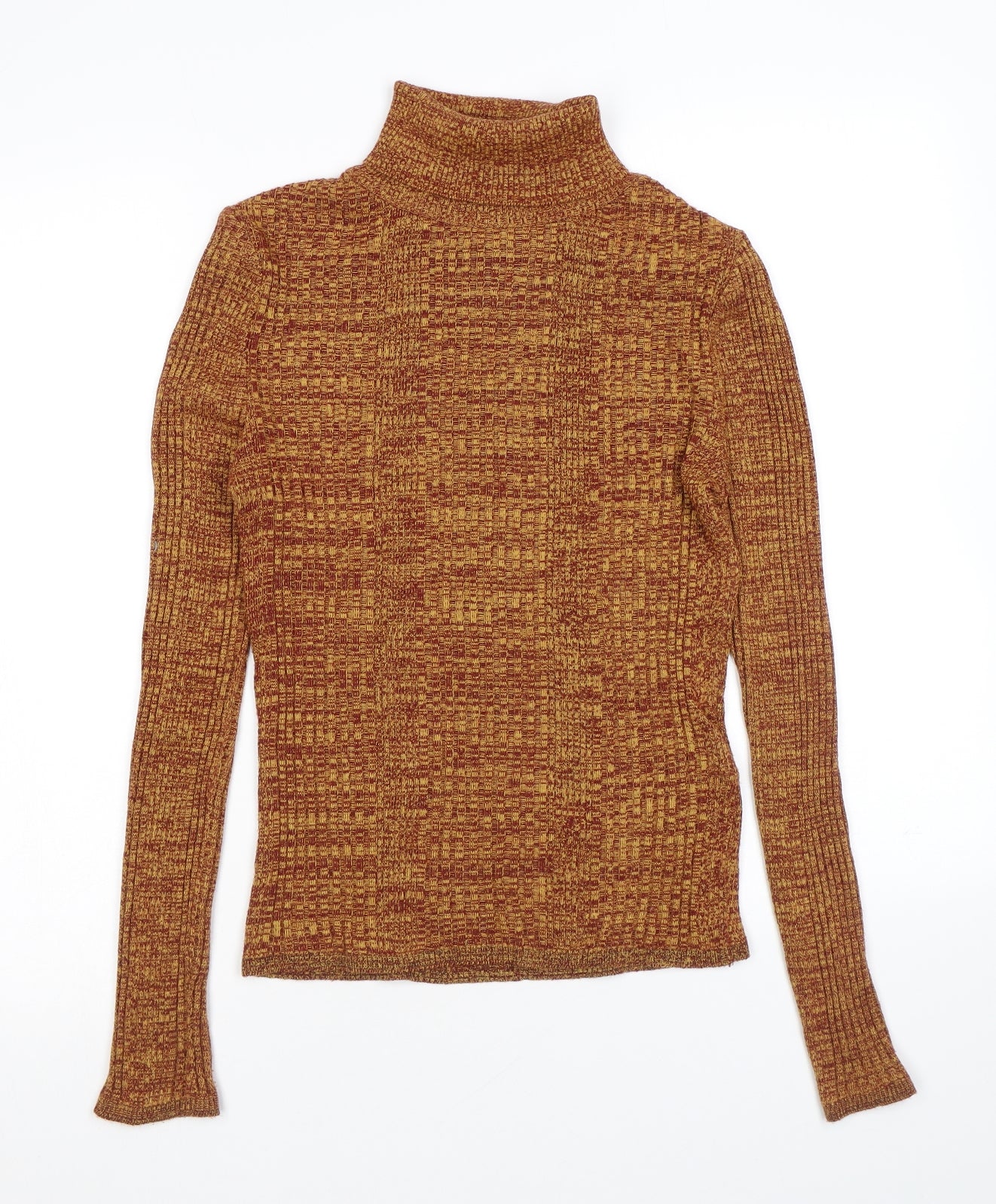 Topshop Womens Brown Roll Neck Geometric Acrylic Pullover Jumper Size 8