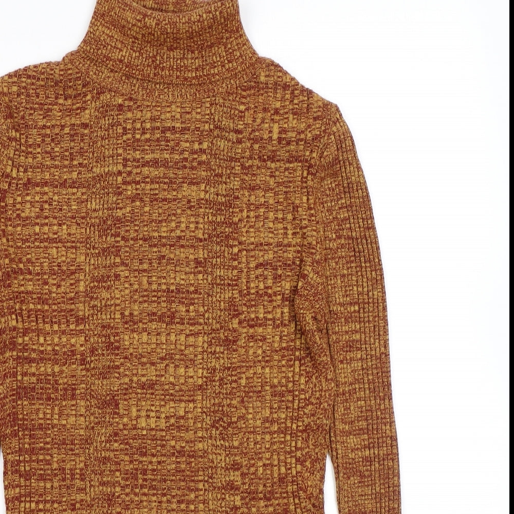 Topshop Womens Brown Roll Neck Geometric Acrylic Pullover Jumper Size 8