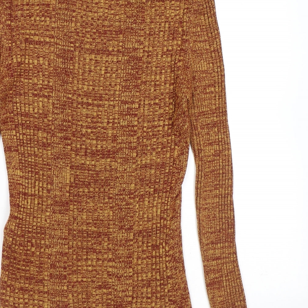 Topshop Womens Brown Roll Neck Geometric Acrylic Pullover Jumper Size 8