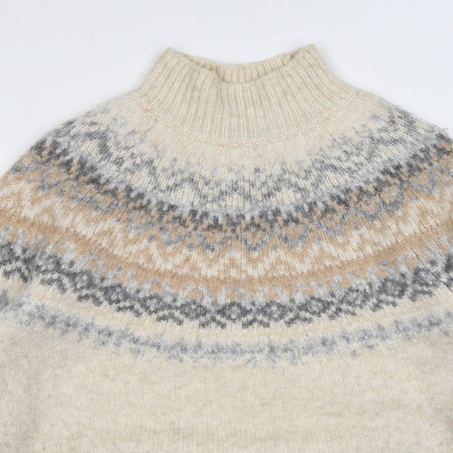 Marks and Spencer Womens Beige Mock Neck Acrylic Pullover Jumper Size M - Geometric Detailing