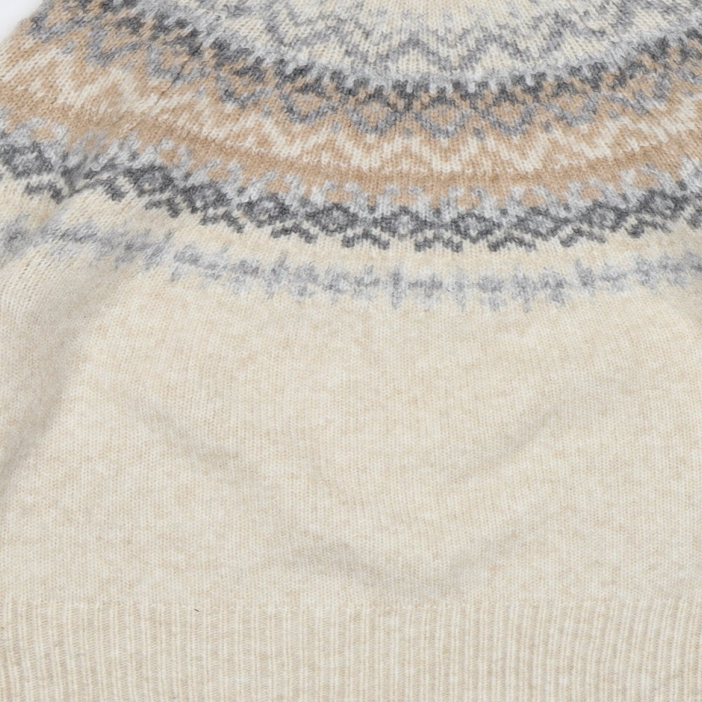 Marks and Spencer Womens Beige Mock Neck Acrylic Pullover Jumper Size M - Geometric Detailing