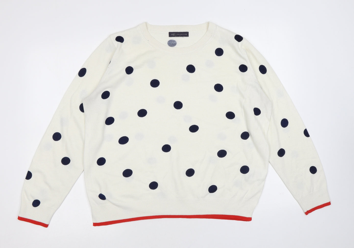Marks and Spencer Womens Ivory Round Neck Polka Dot Acrylic Pullover Jumper Size 16