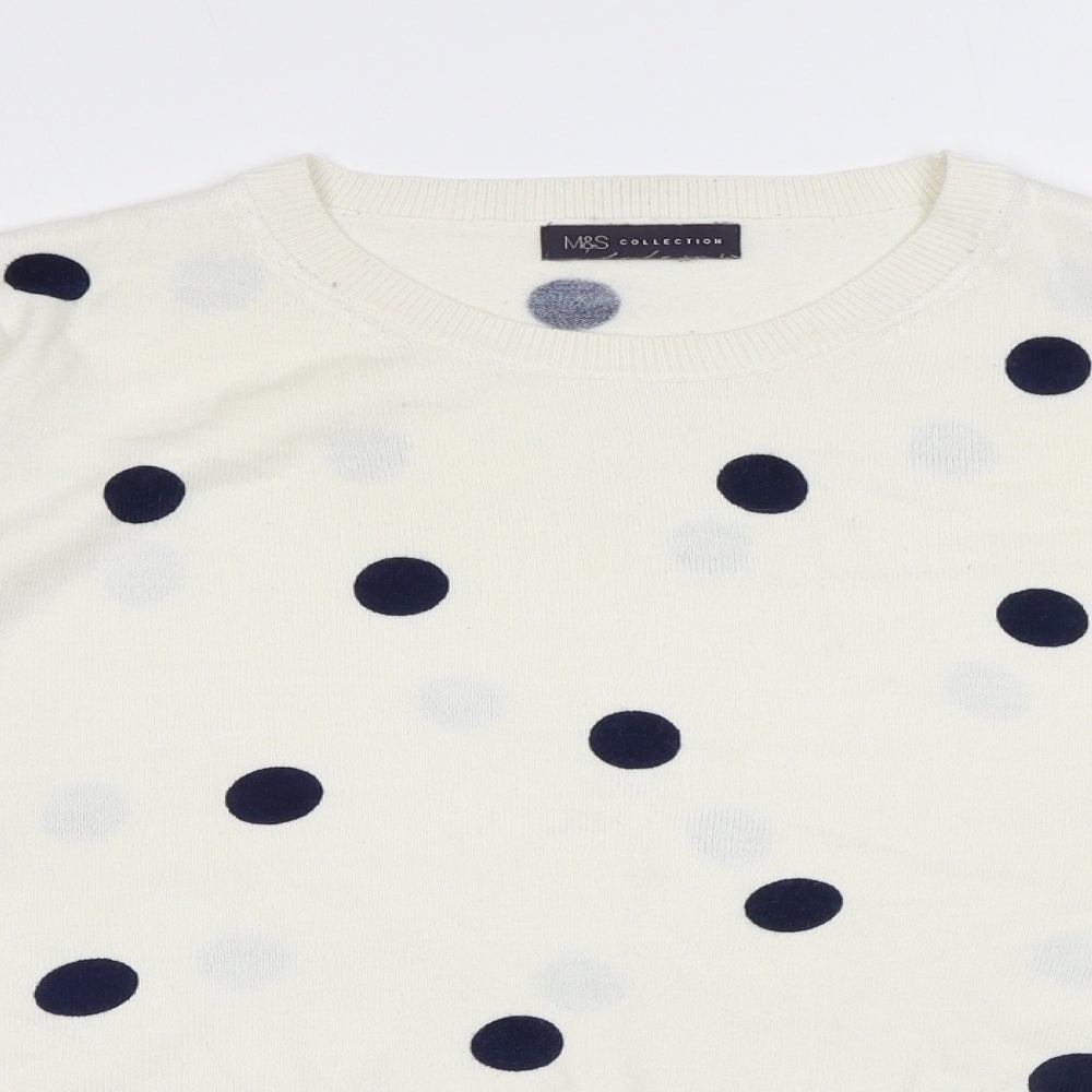 Marks and Spencer Womens Ivory Round Neck Polka Dot Acrylic Pullover Jumper Size 16