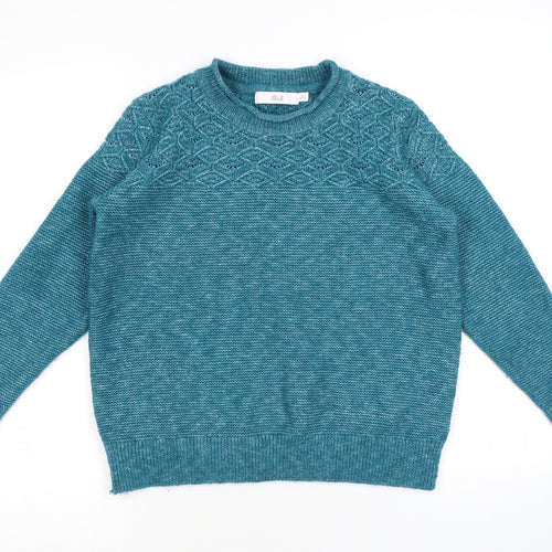 EWM Womens Blue Round Neck Polyester Pullover Jumper Size M - Cable Knit Detail