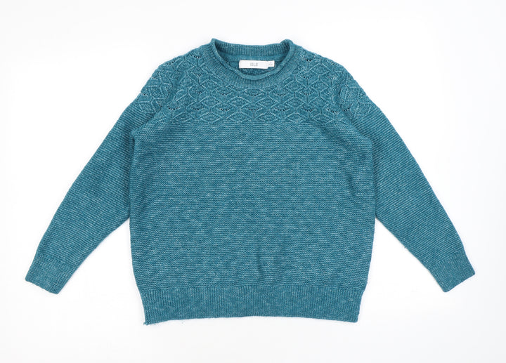 EWM Womens Blue Round Neck Polyester Pullover Jumper Size M - Cable Knit Detail