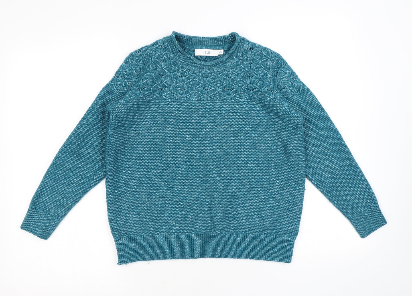 EWM Womens Blue Round Neck Polyester Pullover Jumper Size M - Cable Knit Detail
