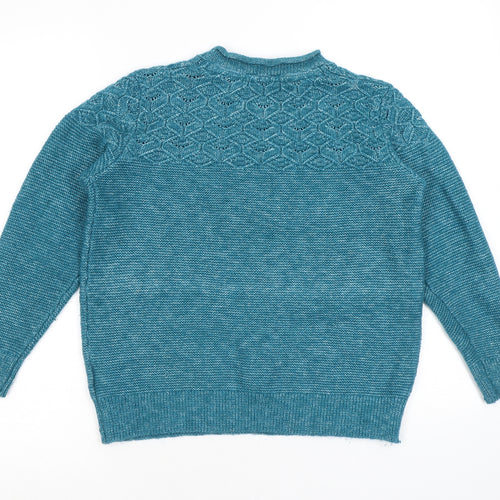 EWM Womens Blue Round Neck Polyester Pullover Jumper Size M - Cable Knit Detail