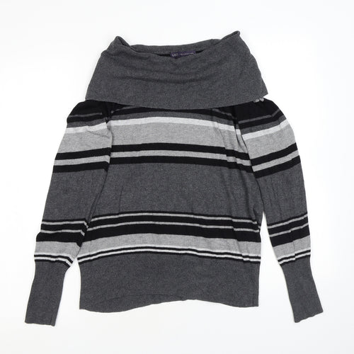 Marks and Spencer Womens Grey Roll Neck Striped Viscose Pullover Jumper Size 14