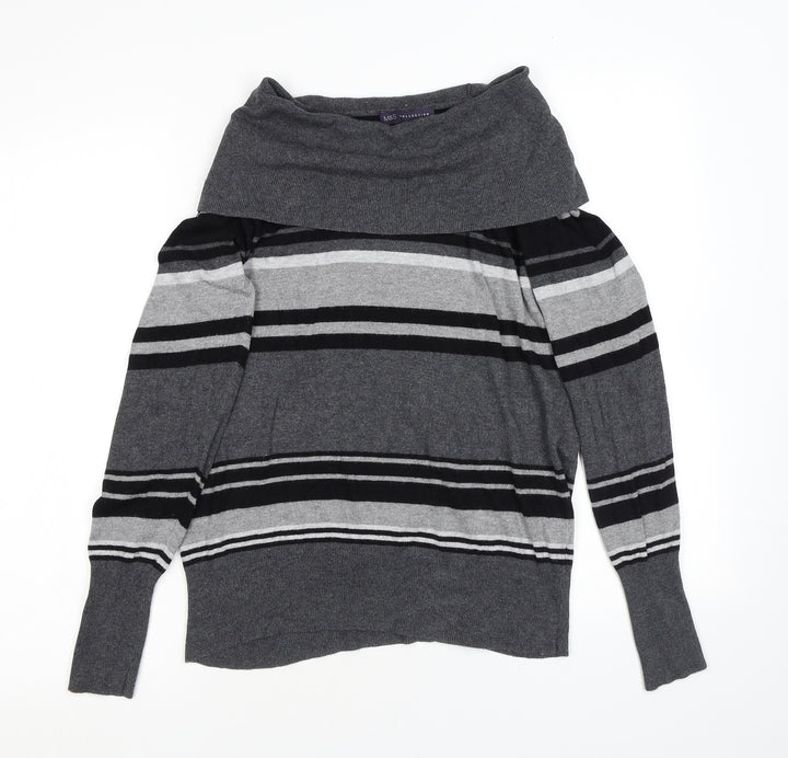 Marks and Spencer Womens Grey Roll Neck Striped Viscose Pullover Jumper Size 14