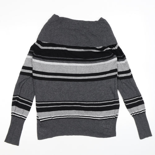 Marks and Spencer Womens Grey Roll Neck Striped Viscose Pullover Jumper Size 14