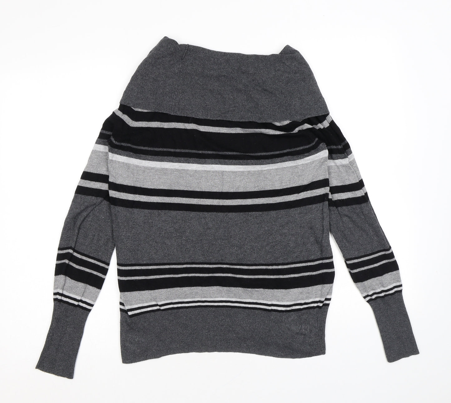 Marks and Spencer Womens Grey Roll Neck Striped Viscose Pullover Jumper Size 14