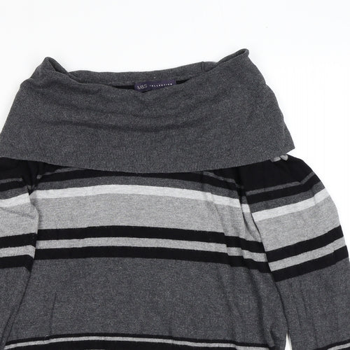 Marks and Spencer Womens Grey Roll Neck Striped Viscose Pullover Jumper Size 14