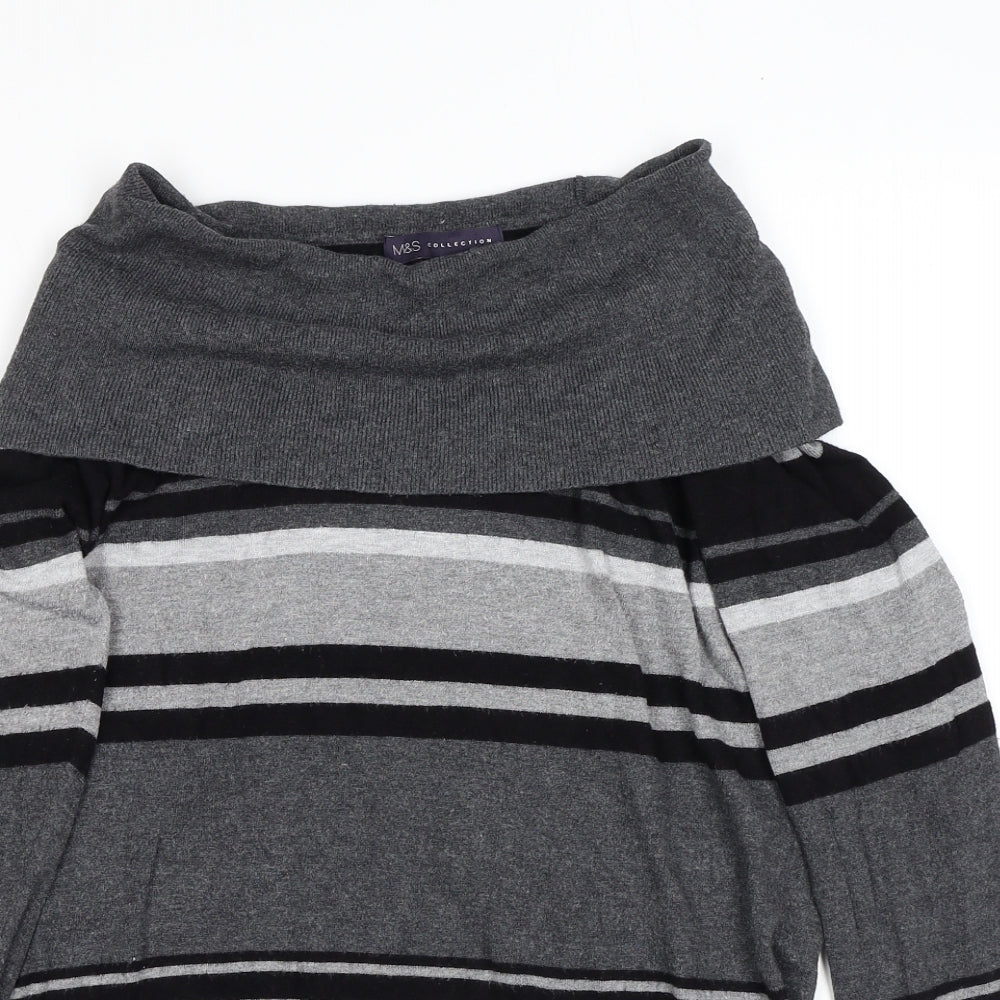 Marks and Spencer Womens Grey Roll Neck Striped Viscose Pullover Jumper Size 14