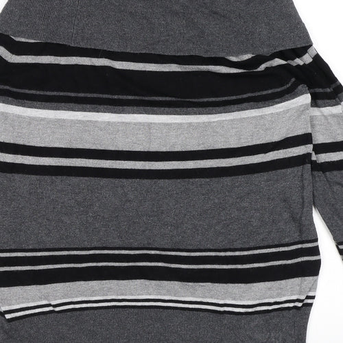 Marks and Spencer Womens Grey Roll Neck Striped Viscose Pullover Jumper Size 14